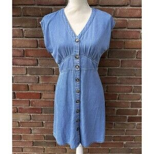 LOFT Chambray Button Flare Dress Denim Women's Petites 6P NWT Linen Blend